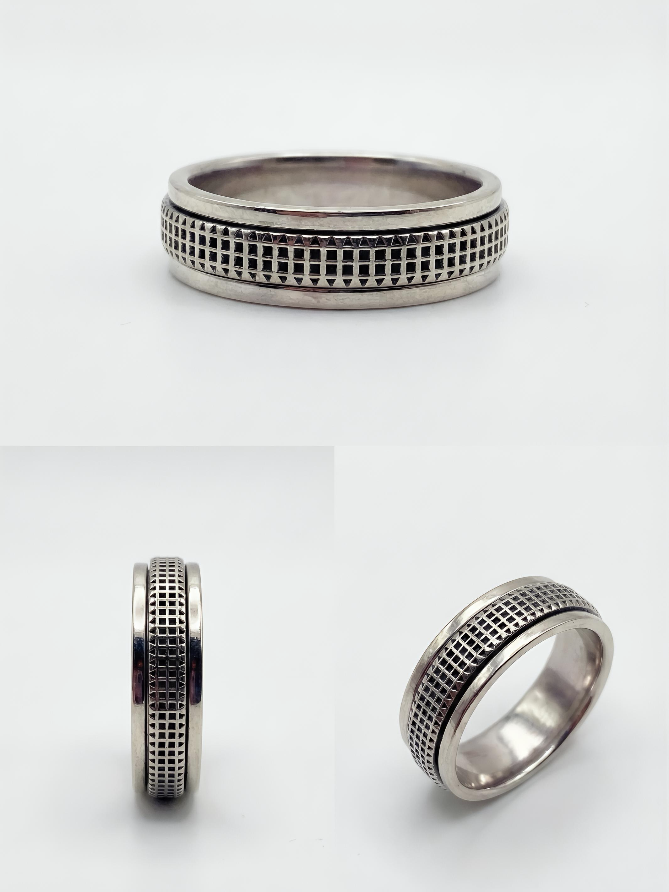 Men's Eternity Carved Pure Silver Rotating Ring