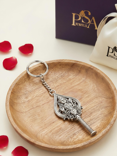 Pure Silver Antique Vel Murugan Keychain