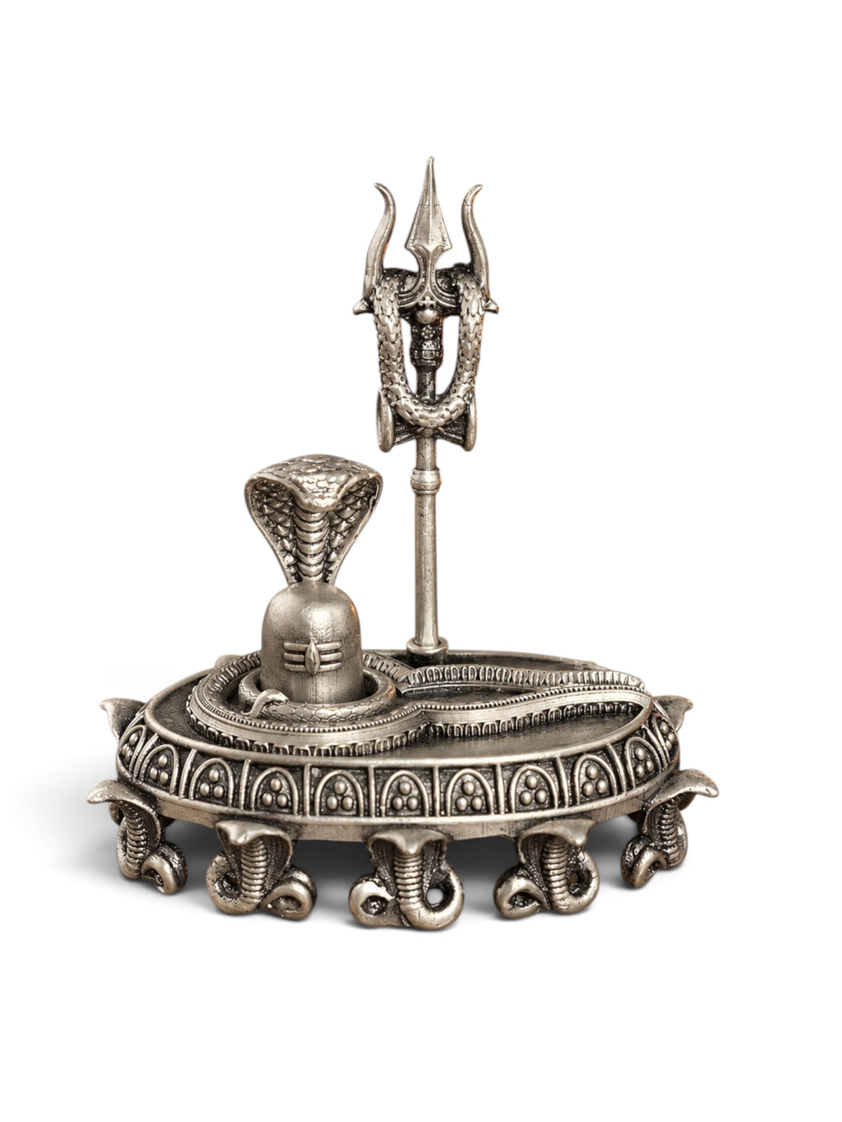 Pure 925 Silver Antique-Finish Naag Shivling with Trishul