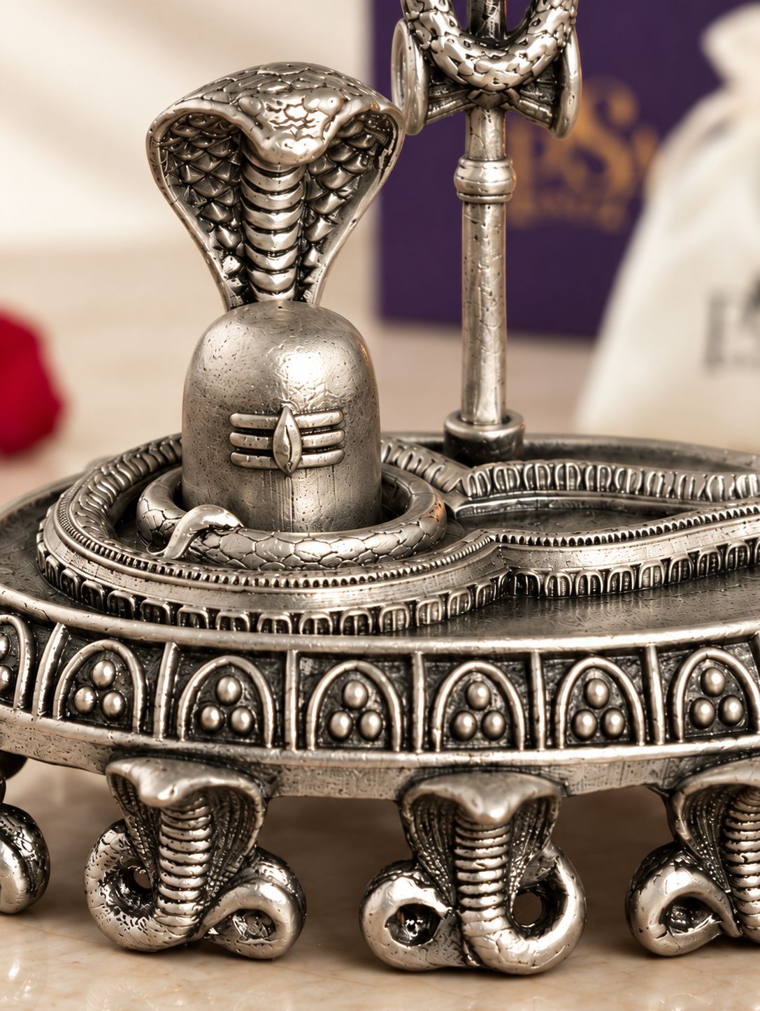 Pure 925 Silver Antique-Finish Naag Shivling with Trishul
