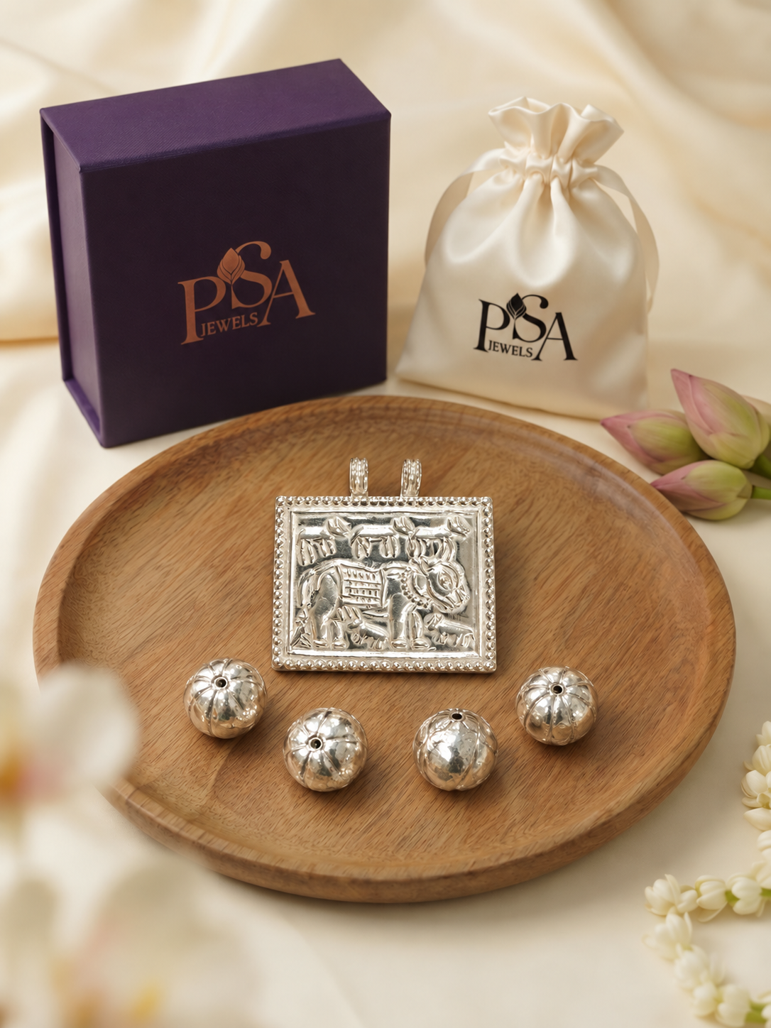 Pure 925 Silver Antique Ahoi Ashtami Hoi Puja Amulet Pendant (Standard Size) with 4 Ahoi Mata Dane Moti