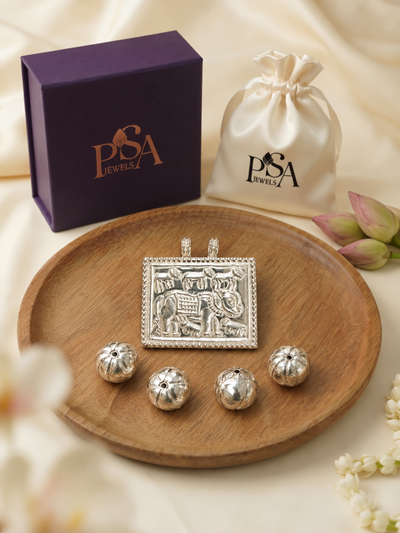 Pure 925 Silver Antique Ahoi Ashtami Hoi Puja Amulet Pendant (Standard Size) with 4 Ahoi Mata Dane Moti