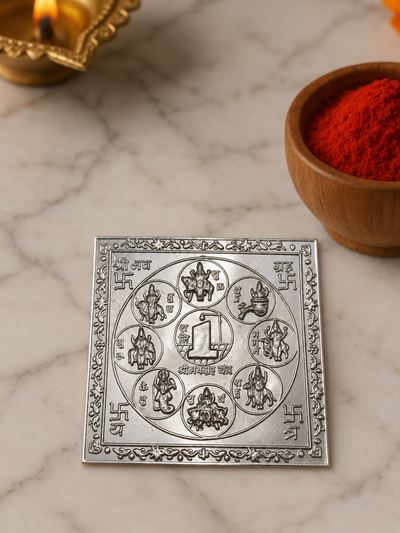 Pure 925 Silver Antique Navagraha (Nine Planets) Yantra