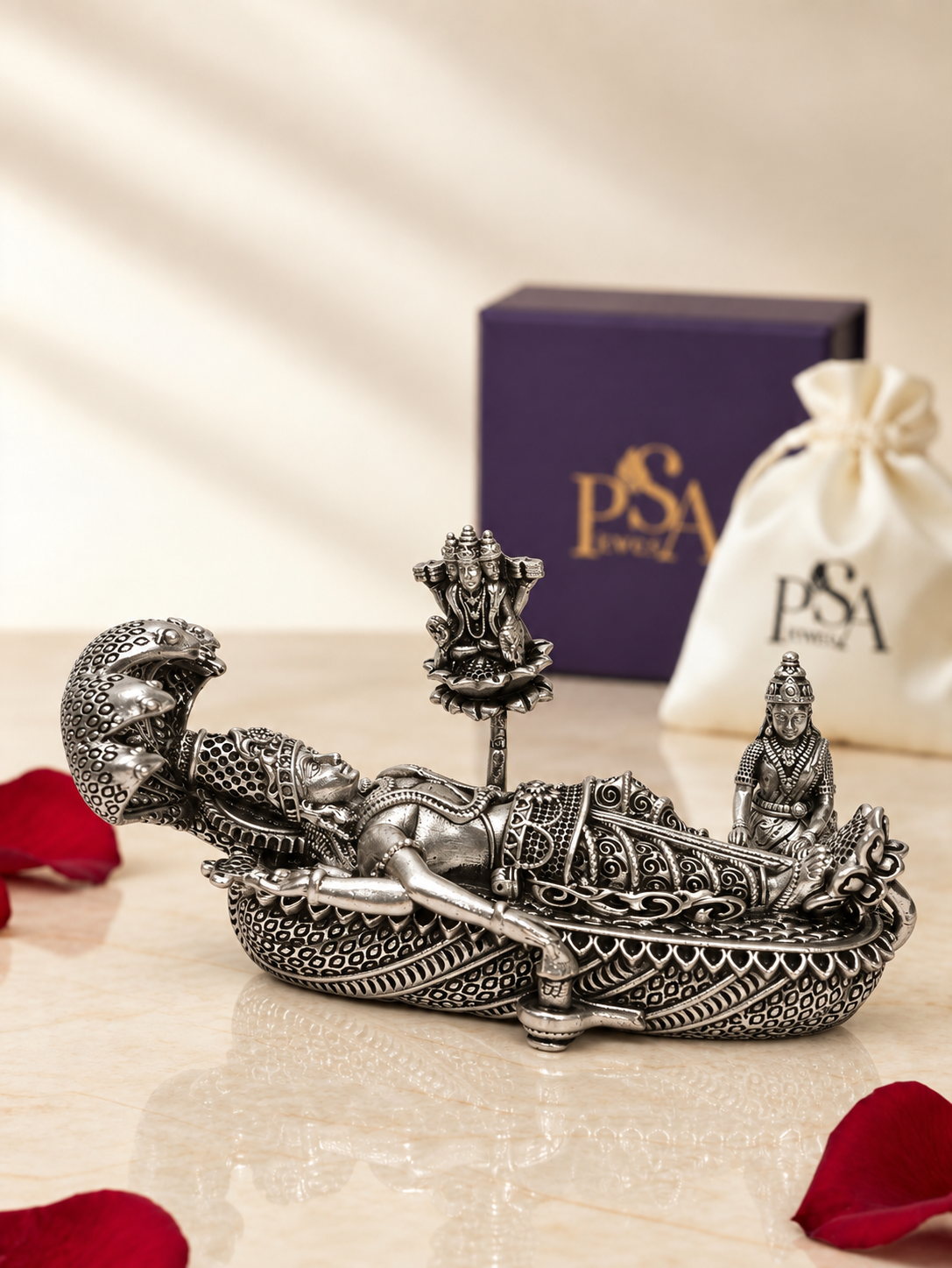 Pure 925 Silver Antique-Finish Anantha Padmanabha Swamy With Laxmi