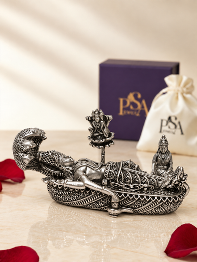 Pure 925 Silver Antique-Finish Anantha Padmanabha Swamy With Laxmi