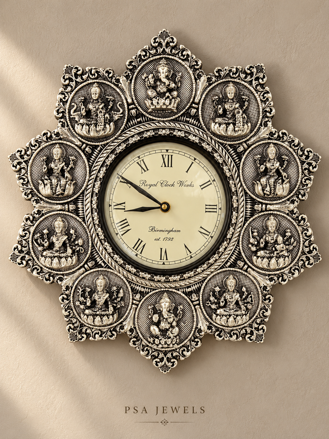 Pure 999 Antique Finish Silver ASHTALAKSHMI CLOCK