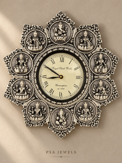 Pure 999 Antique Finish Silver ASHTALAKSHMI CLOCK