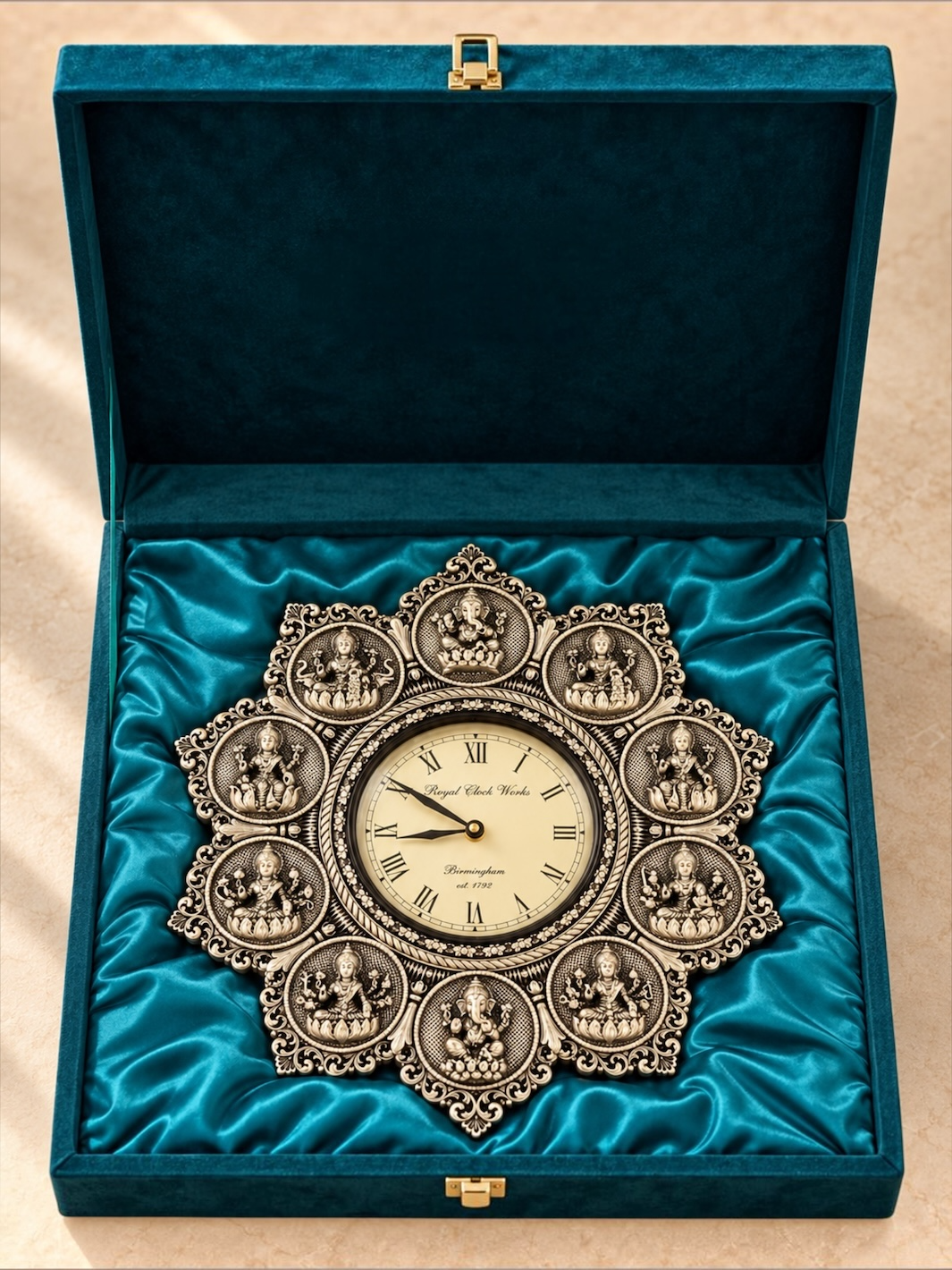 Pure 999 Antique Finish Silver ASHTALAKSHMI CLOCK