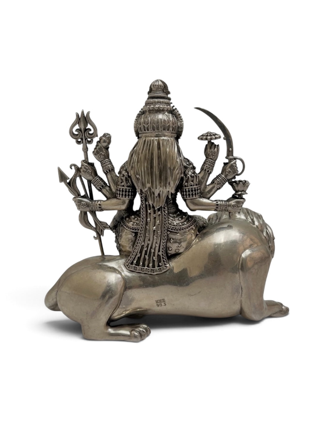 Pure 925 Silver Antique-Finish Sherawali Durga Maa Idol with Lion