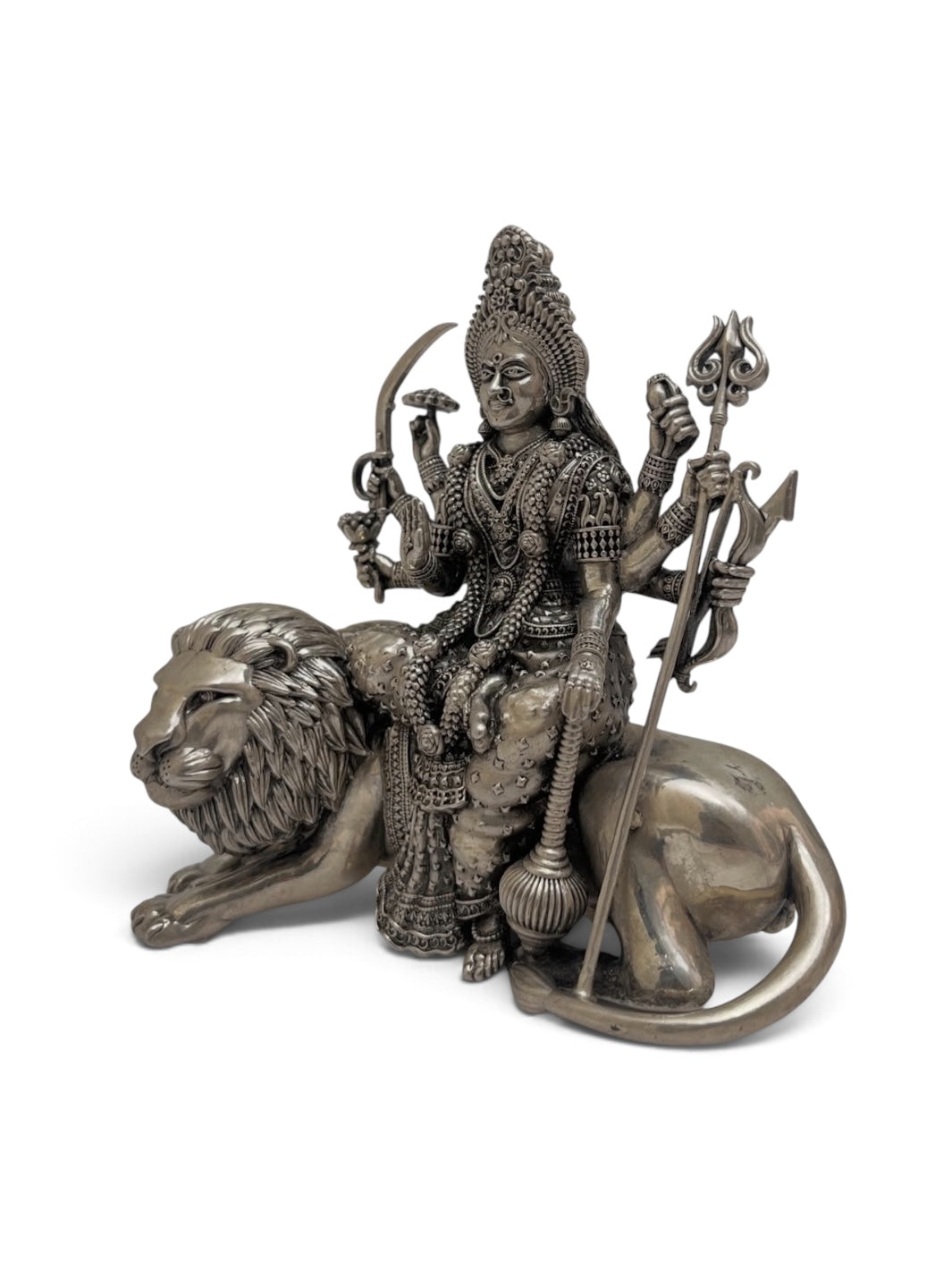 Pure 925 Silver Antique-Finish Sherawali Durga Maa Idol with Lion