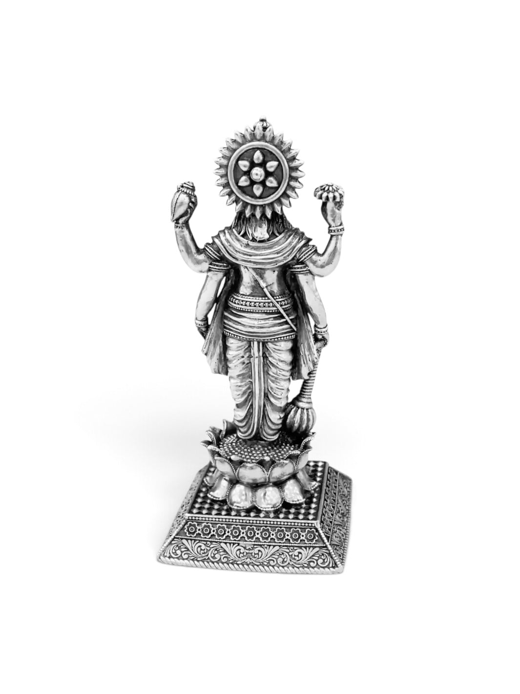 Pure 925 Silver Antique-Finish Lord Vishnu Idol on Lotus Pedestal