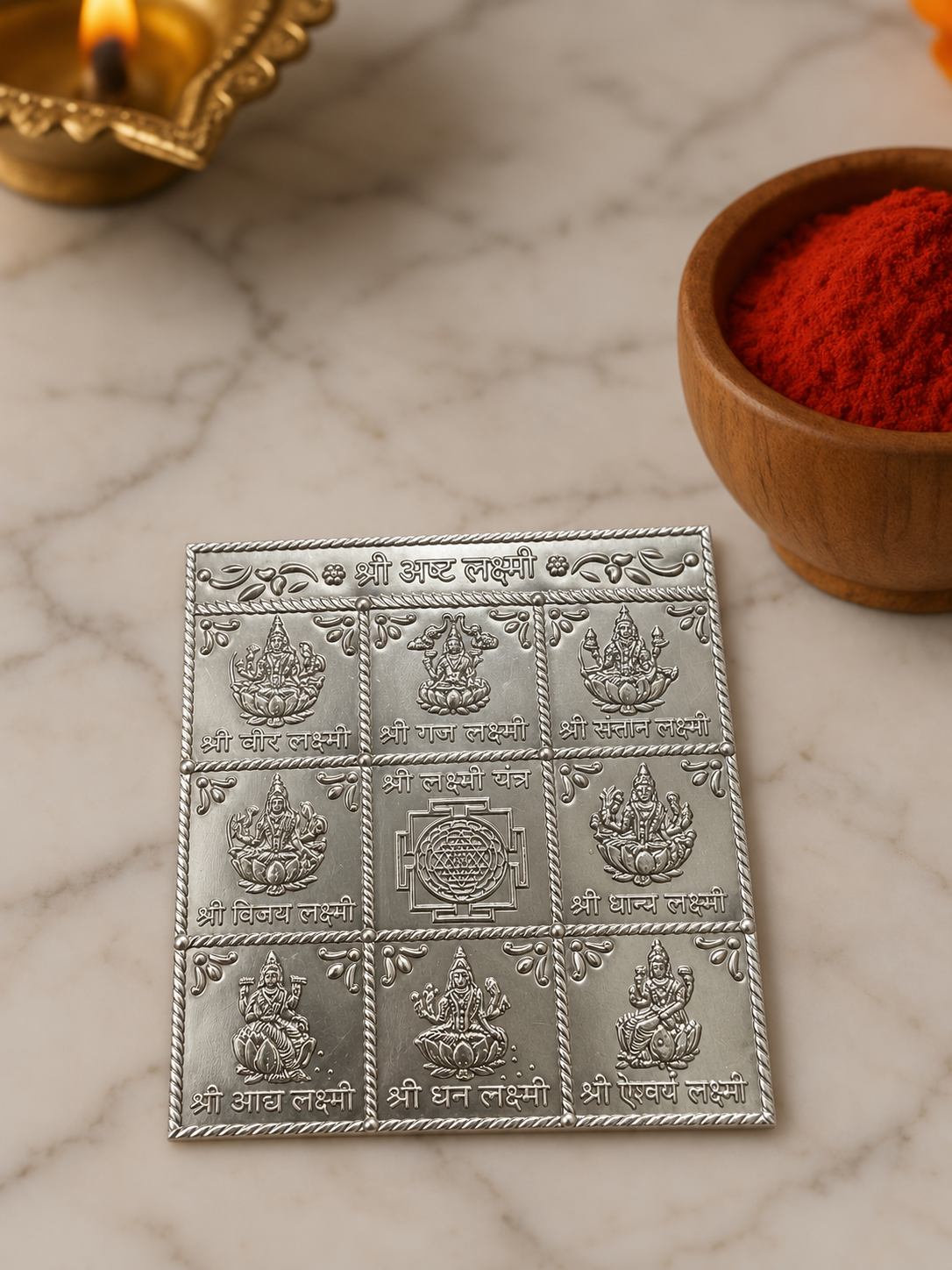Pure 925 Silver Antique-Finish Ashta Lakshmi Yantra