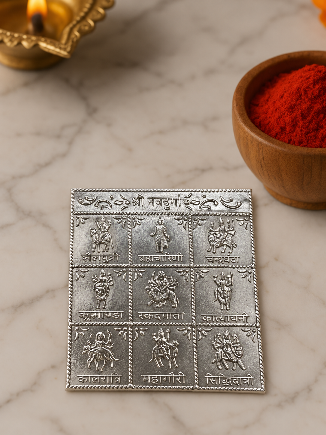 Pure 925 Silver Antique-Finish Shri Navdurga Yantra