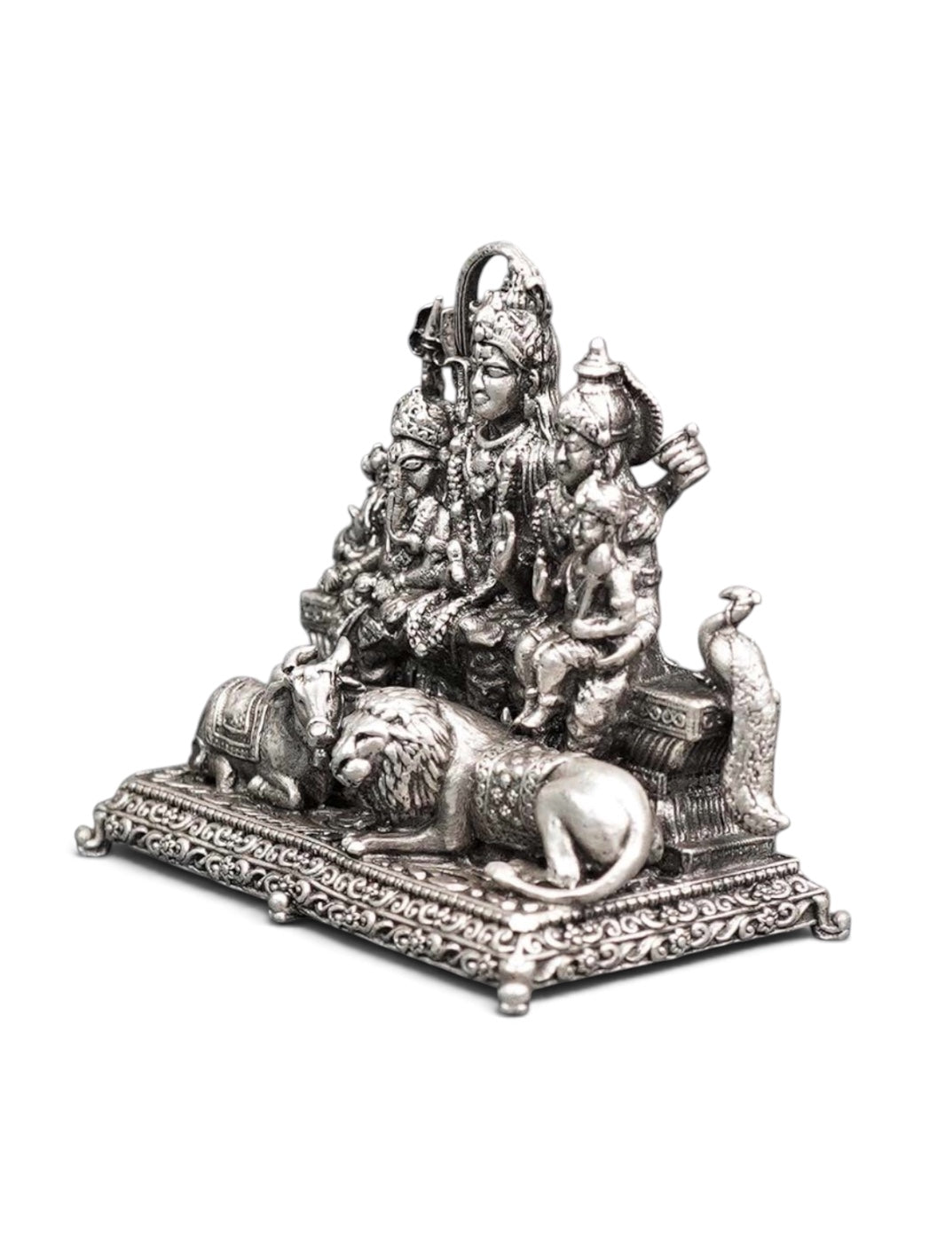 Pure 925 Silver Antique-Finish Shiv Parivar with Vahanas Idol