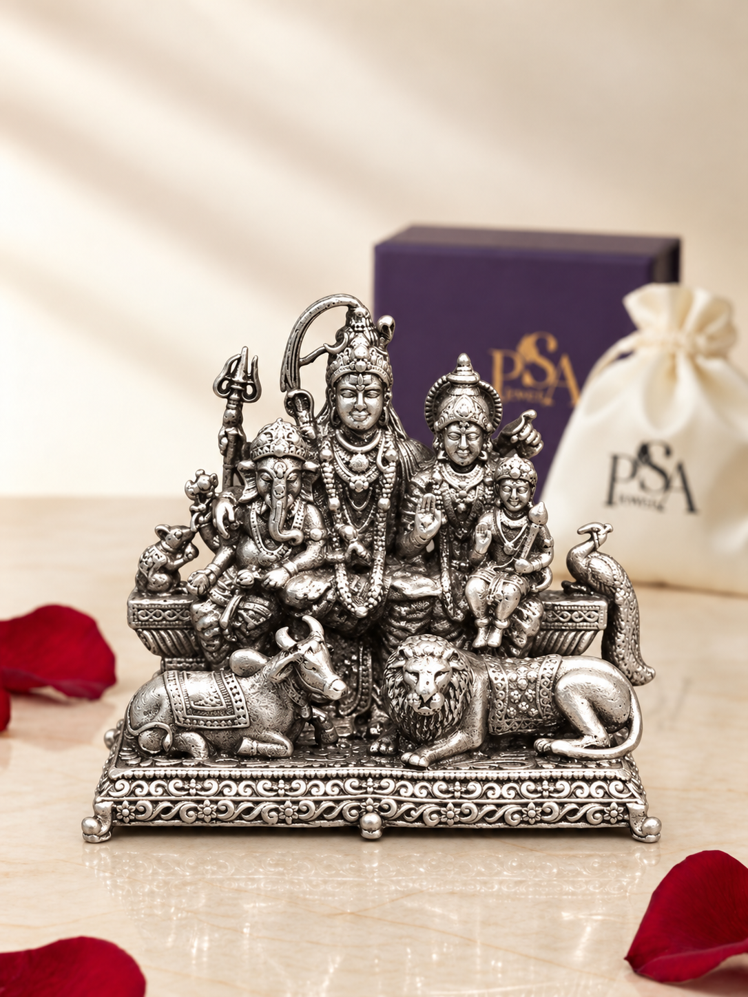 Pure 925 Silver Antique-Finish Shiv Parivar with Vahanas Idol