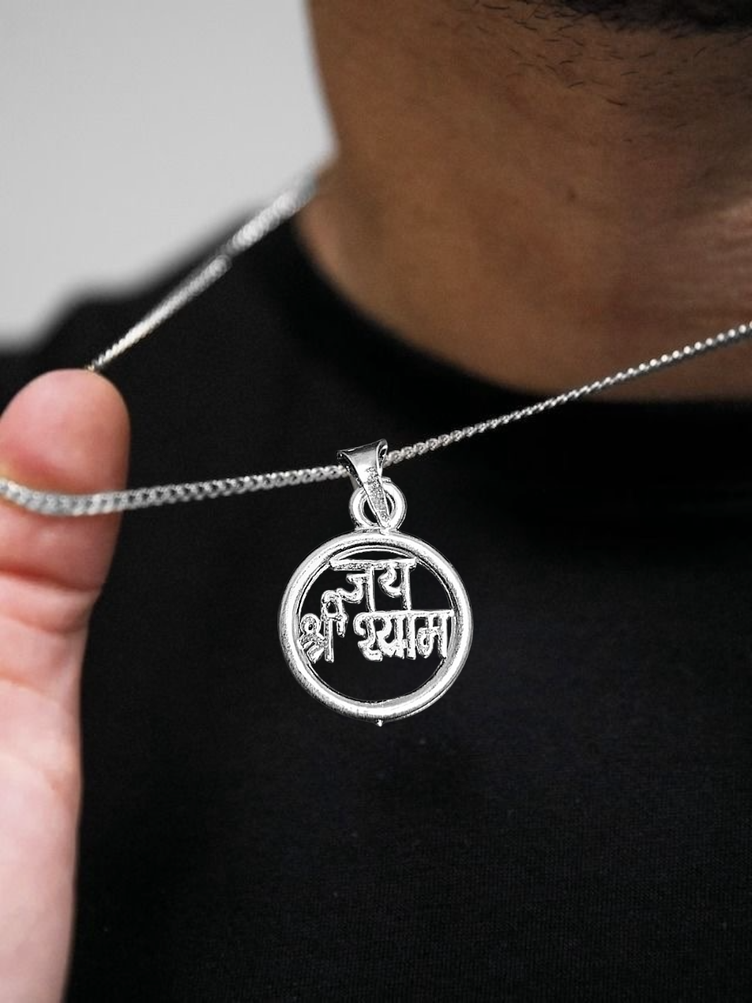 God Baba Khatu Shyam Silver Pendant with Chain - PSA Jewels