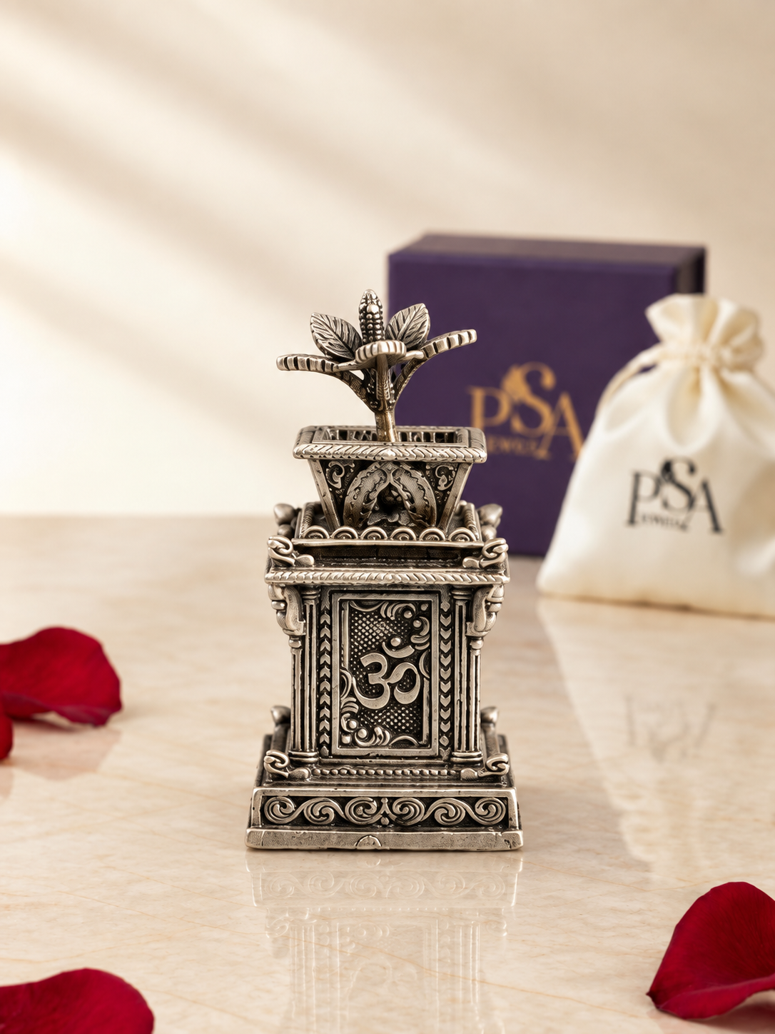 Pure Silver Antique Mini Tulsi Plant/Basil Rosary Plant