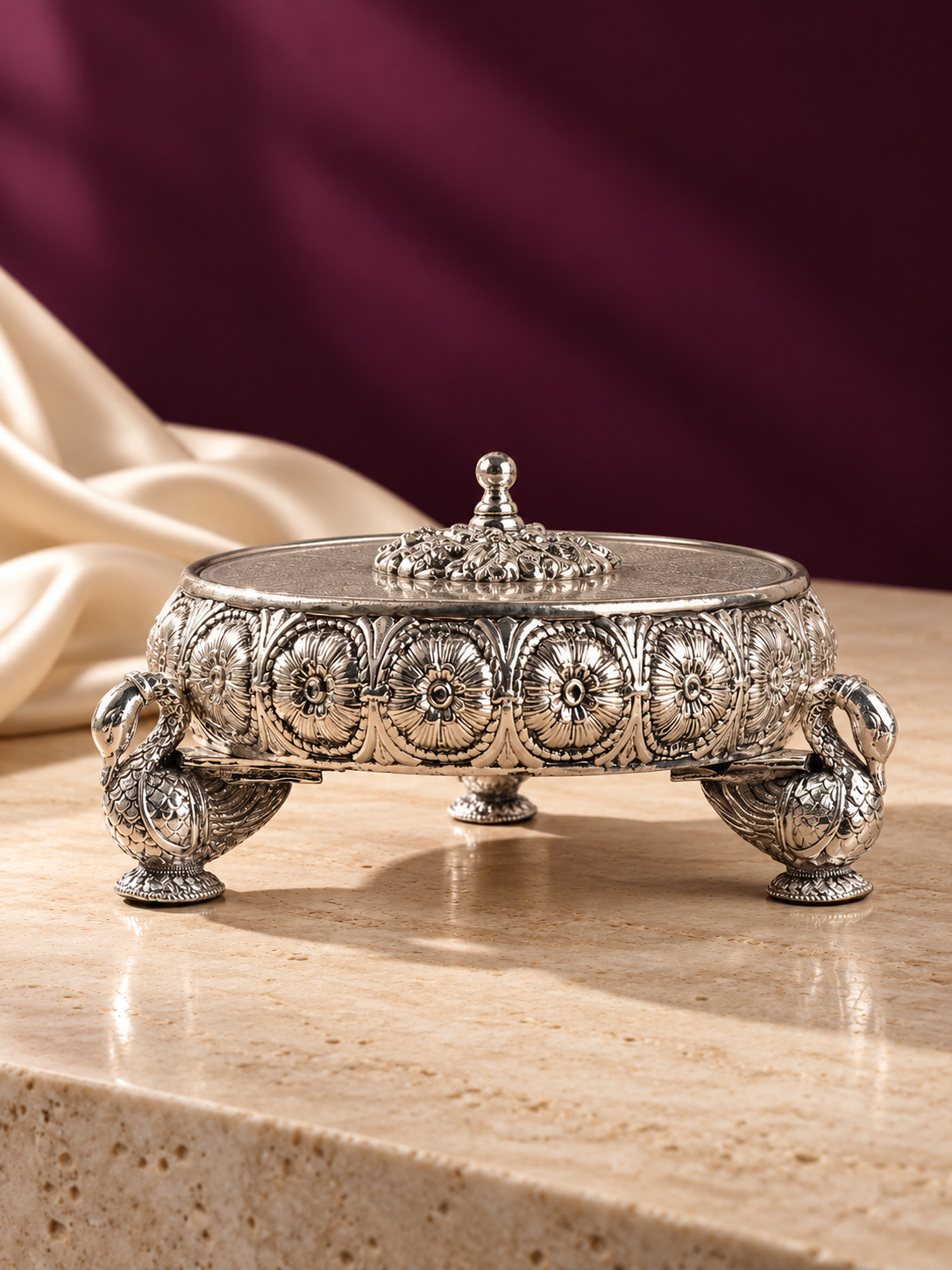 Pure 999 Silver Swan Leg Dry Fruit Box