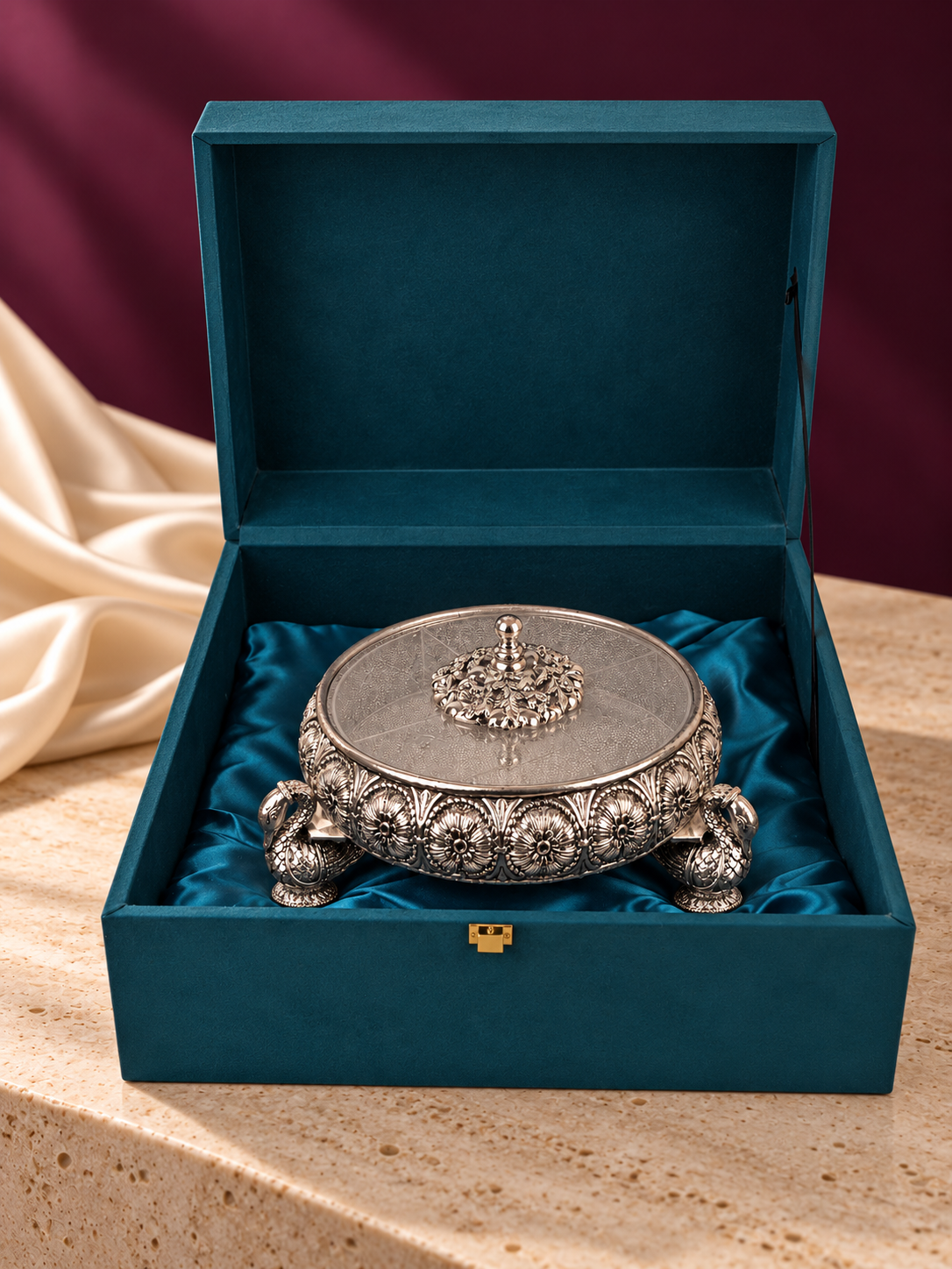 Pure 999 Silver Swan Leg Dry Fruit Box