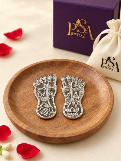 Pure Silver Antique Finish Laxmi Maa Charan Paduka Pair