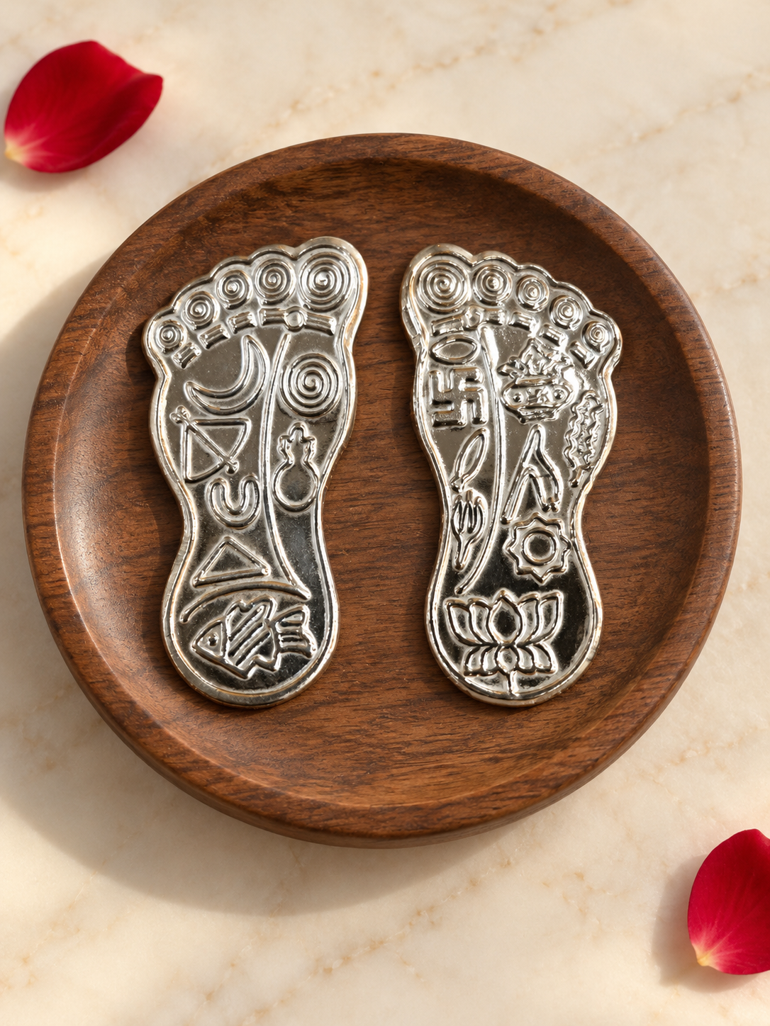 Pure Silver Antique Finish Laxmi Maa Charan Paduka Pair