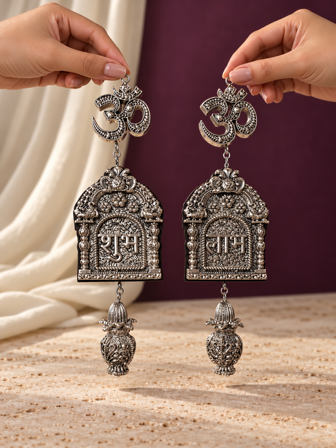 Pure 999 Antique Finish Silver Om Shubh Laabh Toran
