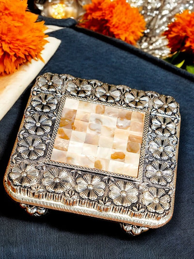 Pure Silver Mother of Pearl Antique Finish Chowki