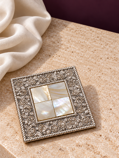 Pure 999 Silver Floral Mother of Pearl Coasters – Set of 4