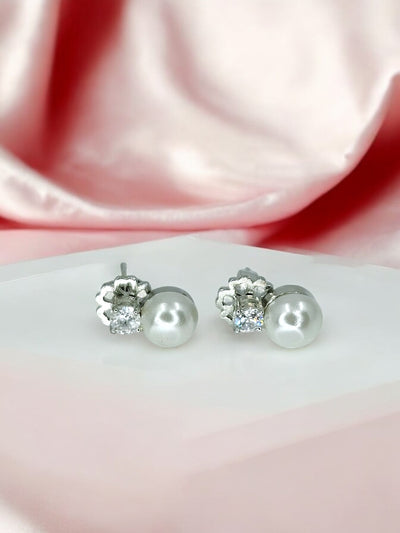 Pearl with Stone Pure Silver Earring