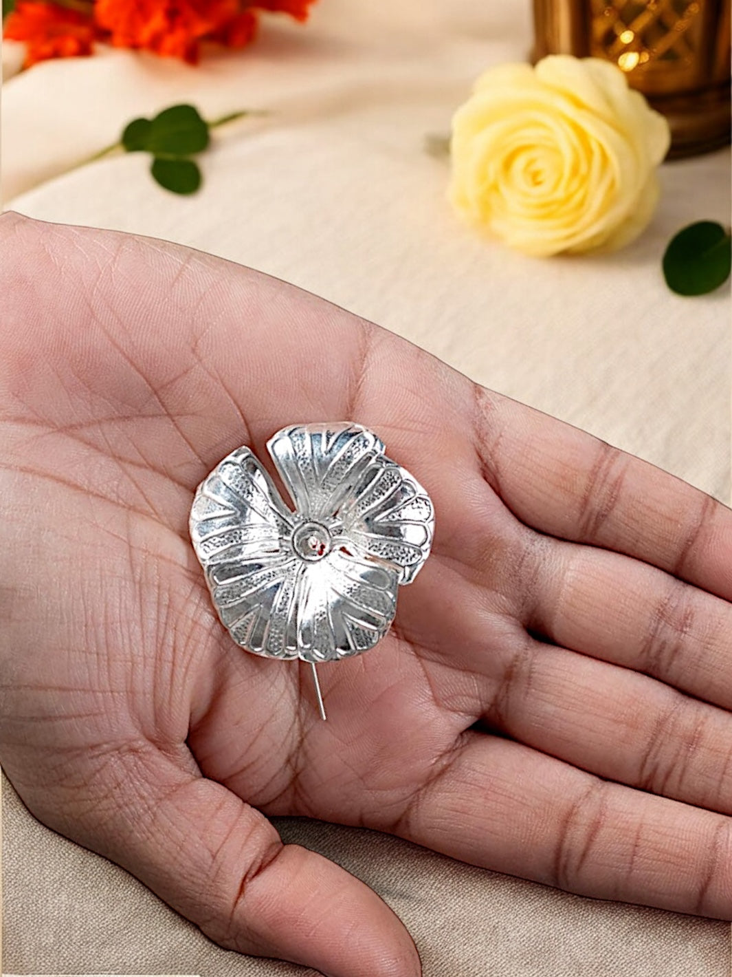 Pure Silver Large Jaswand / Hibiscus Flower