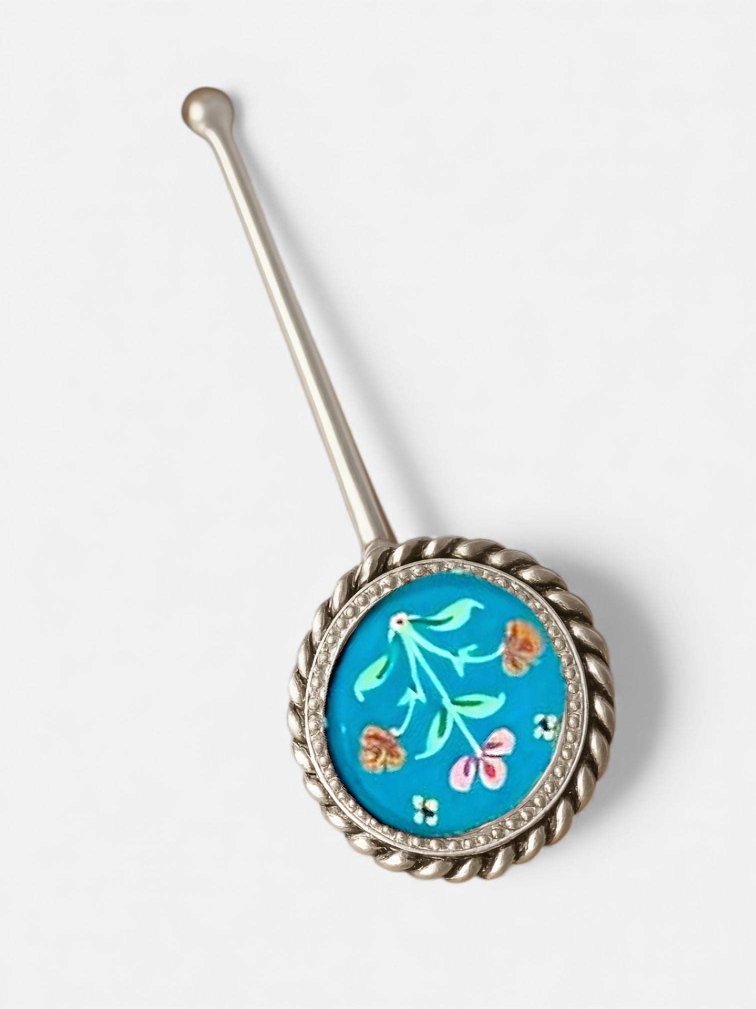 Pure Silver Hand-painted Circle Shaped Antique Pooja tilakstick