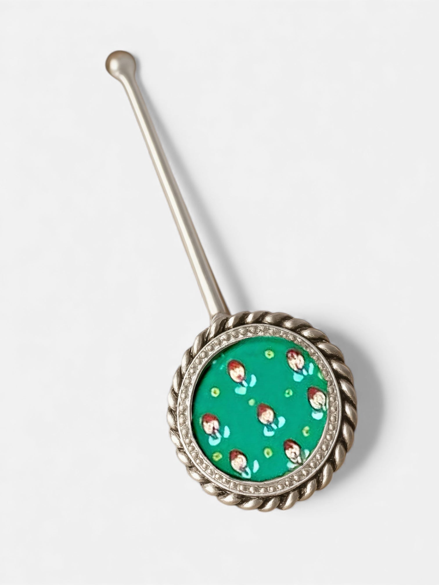 Pure Silver Hand-painted Circle Shaped Antique Pooja tilakstick
