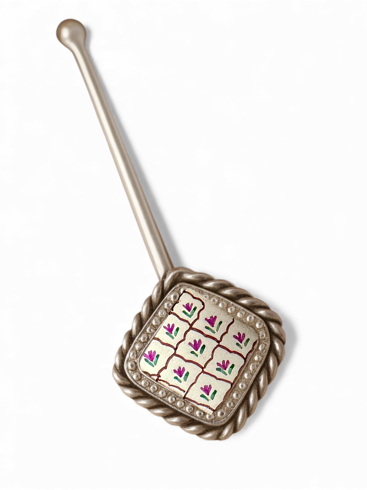 Pure Silver Hand-painted Diamond Shaped Antique Pooja tilakstick