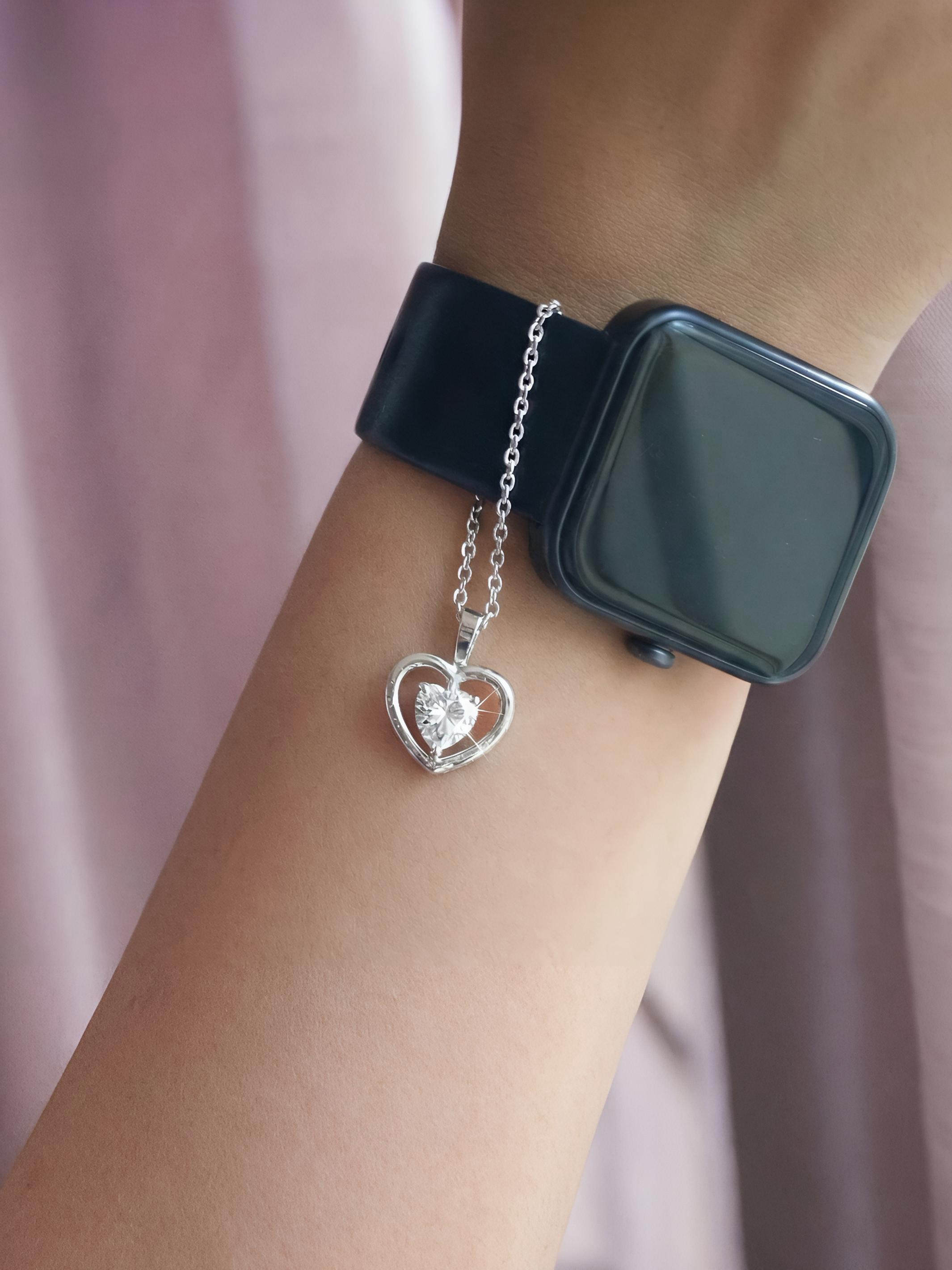 Crystal Heart Pure Silver Watch Charm