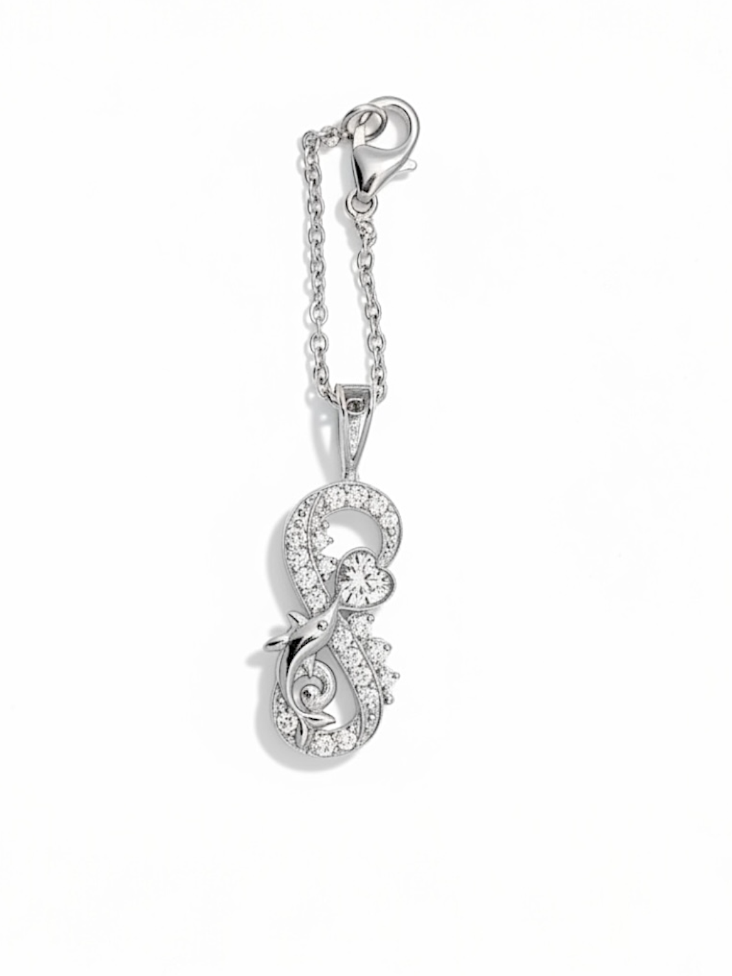 Sparkling Infinity Heart Pure Silver Watch Charm