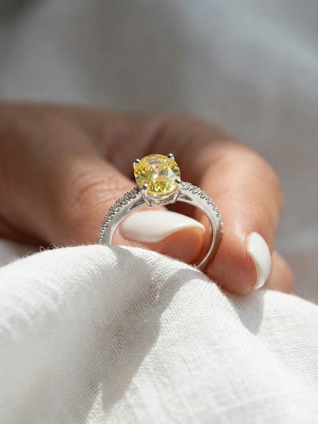 Pure Silver Yellow Sapphire Ring