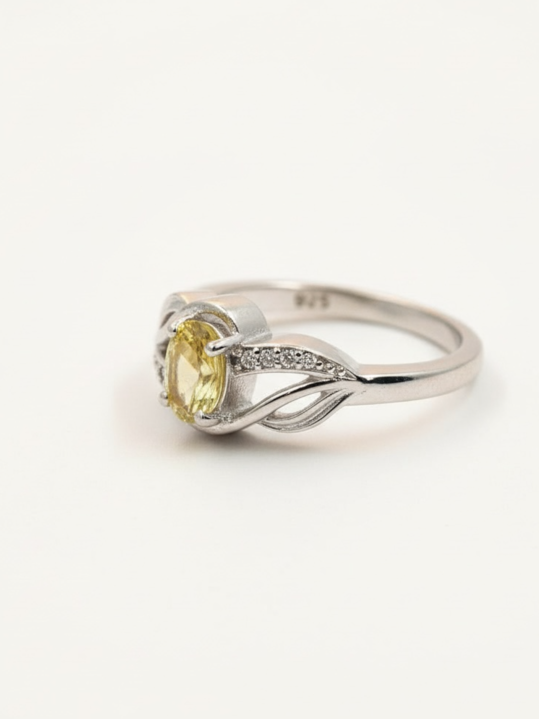Pure Silver Round Citrine Yellow Bypass Shank Ring