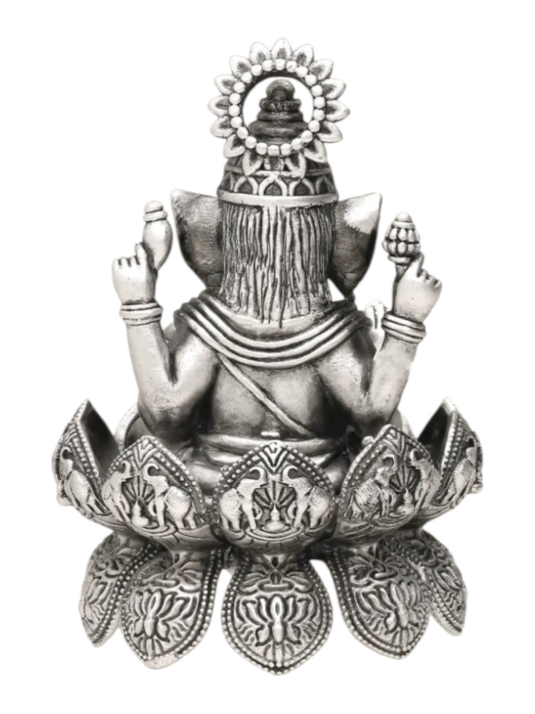 Pure Silver Antique Finish Laxmiji Ganeshji Idol on Divine Lotus