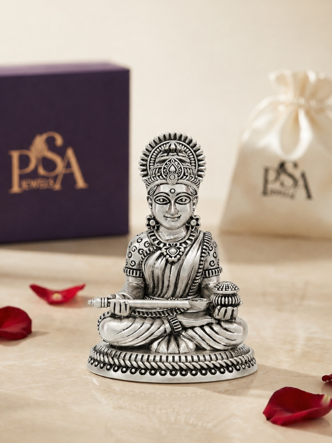 Pure Antique Finish Silver Annapurna Devi Idol