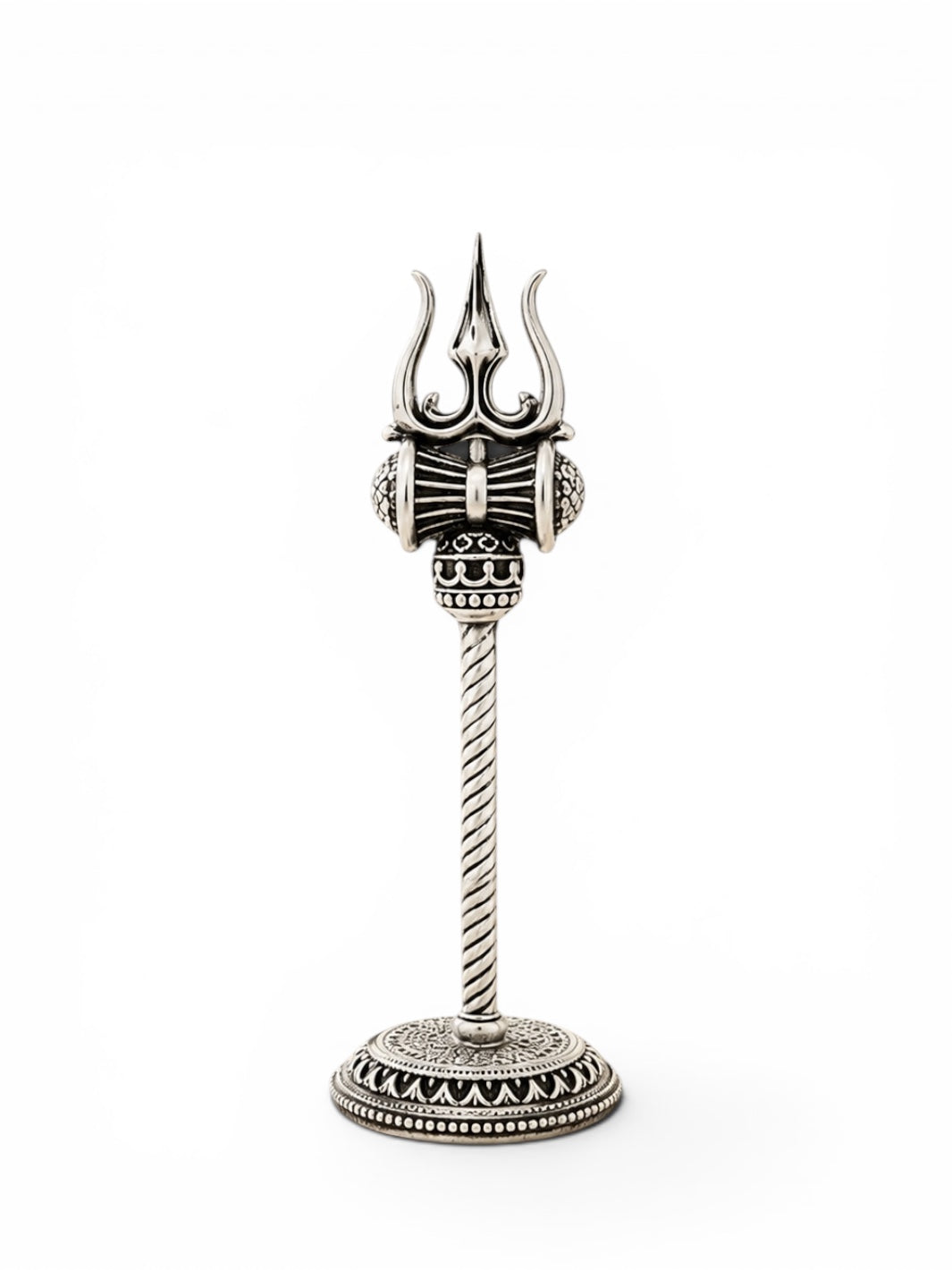 Pure Silver Antique Finish Trishul with Dambroo