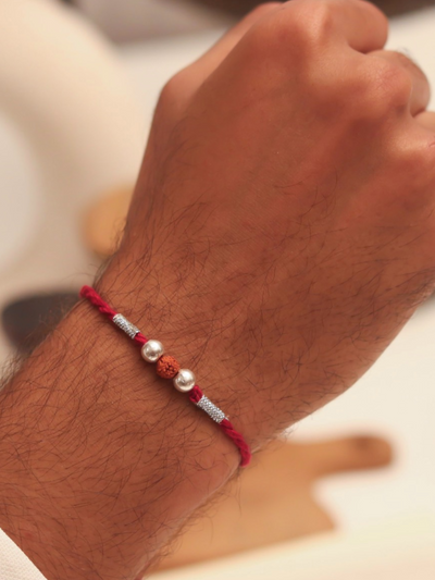 Double Silver Ball Rudraksha 92.5 Pure Silver Rakhi