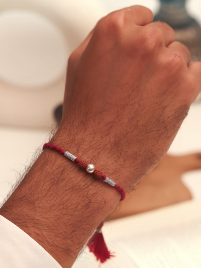Silver Ball Rudraksha 92.5 Pure Silver Rakhi
