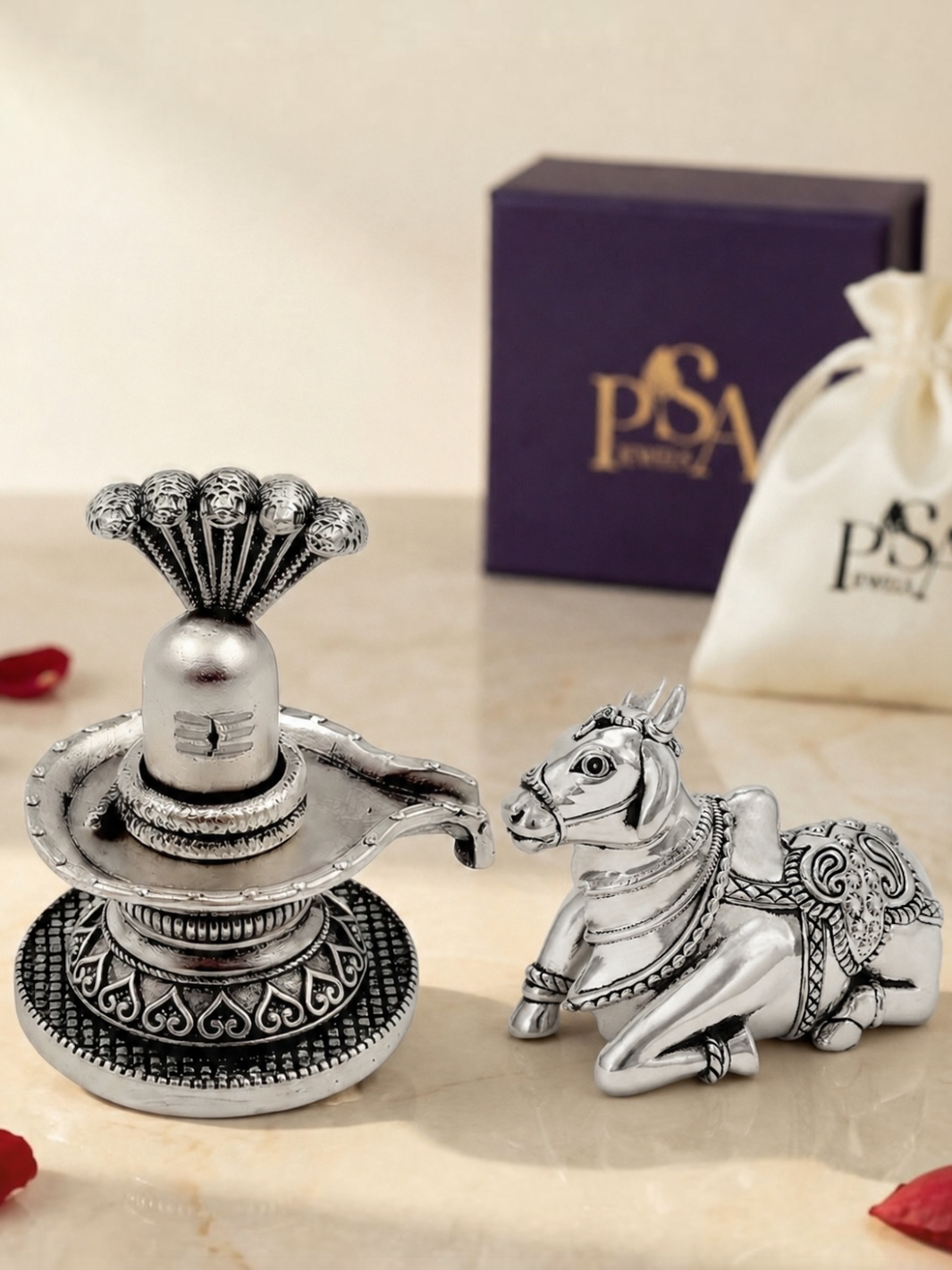 Pure Silver Antique Lord Shiva Lingam with Nandiji