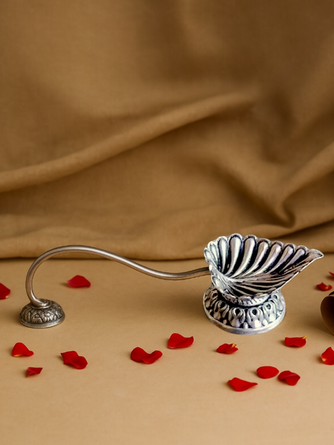 Pure Silver Antique finish Leaf Deepam