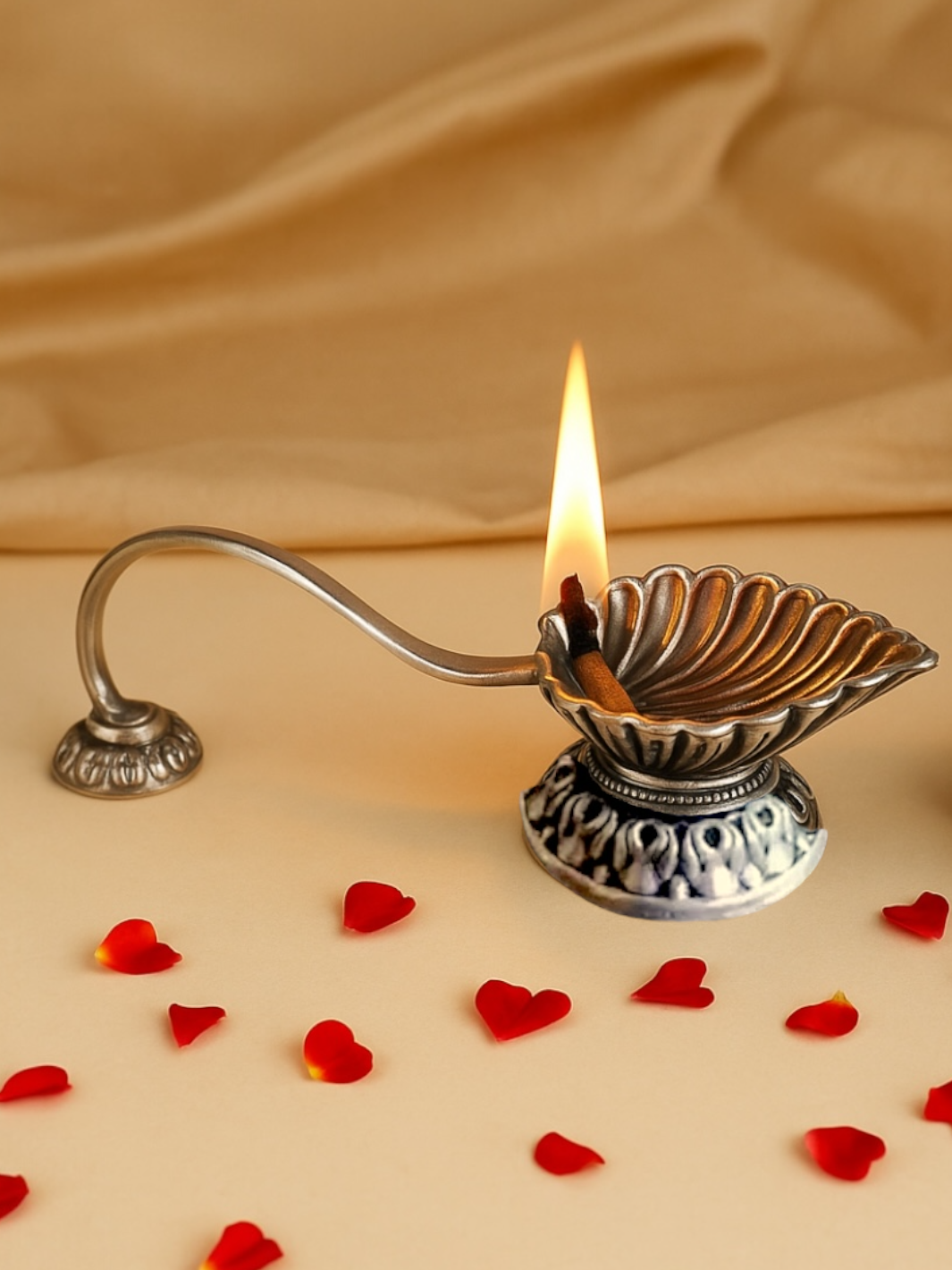 Pure Silver Antique finish Leaf Deepam