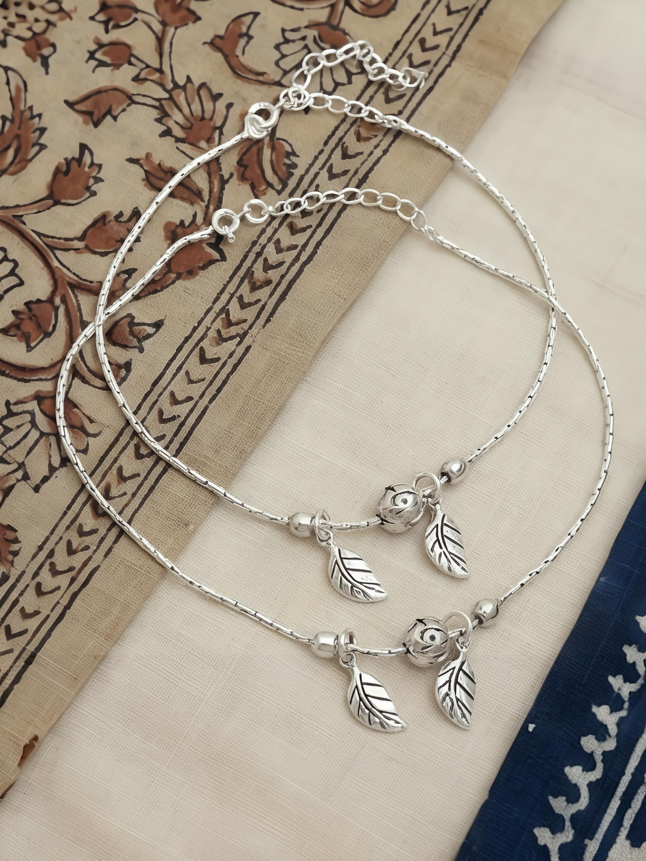 Leaf Ball Pure Silver Anklet/ Payal Pair