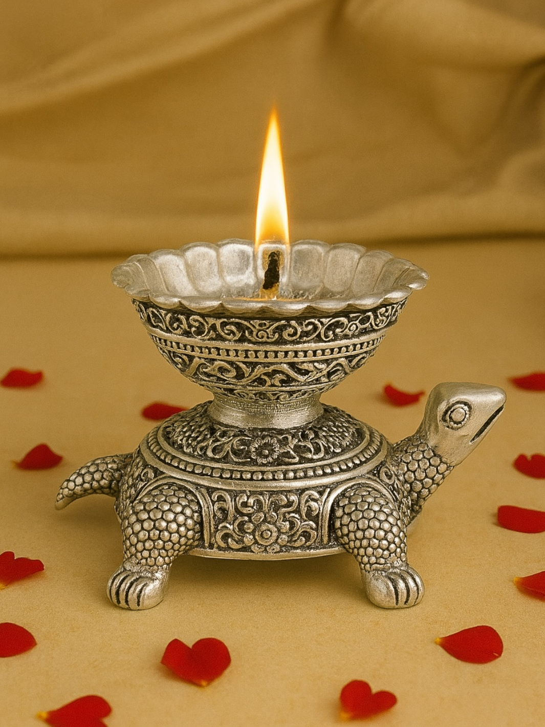 Pure Silver Good Luck Tortoise Deepam