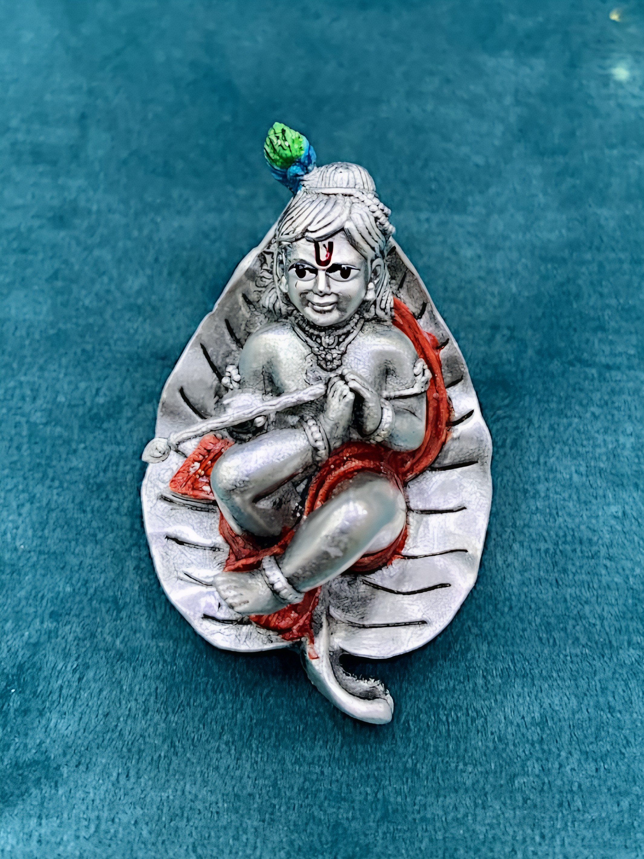 Pure Silver Antique Bal Gopal on Paan Leaf Idol