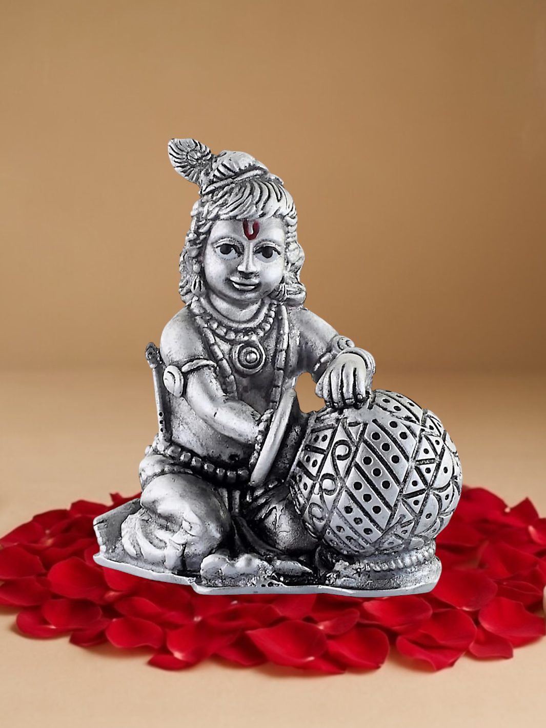 Pure Silver Antique Finish Mini Makhan Bal Gopal Krishna Idol