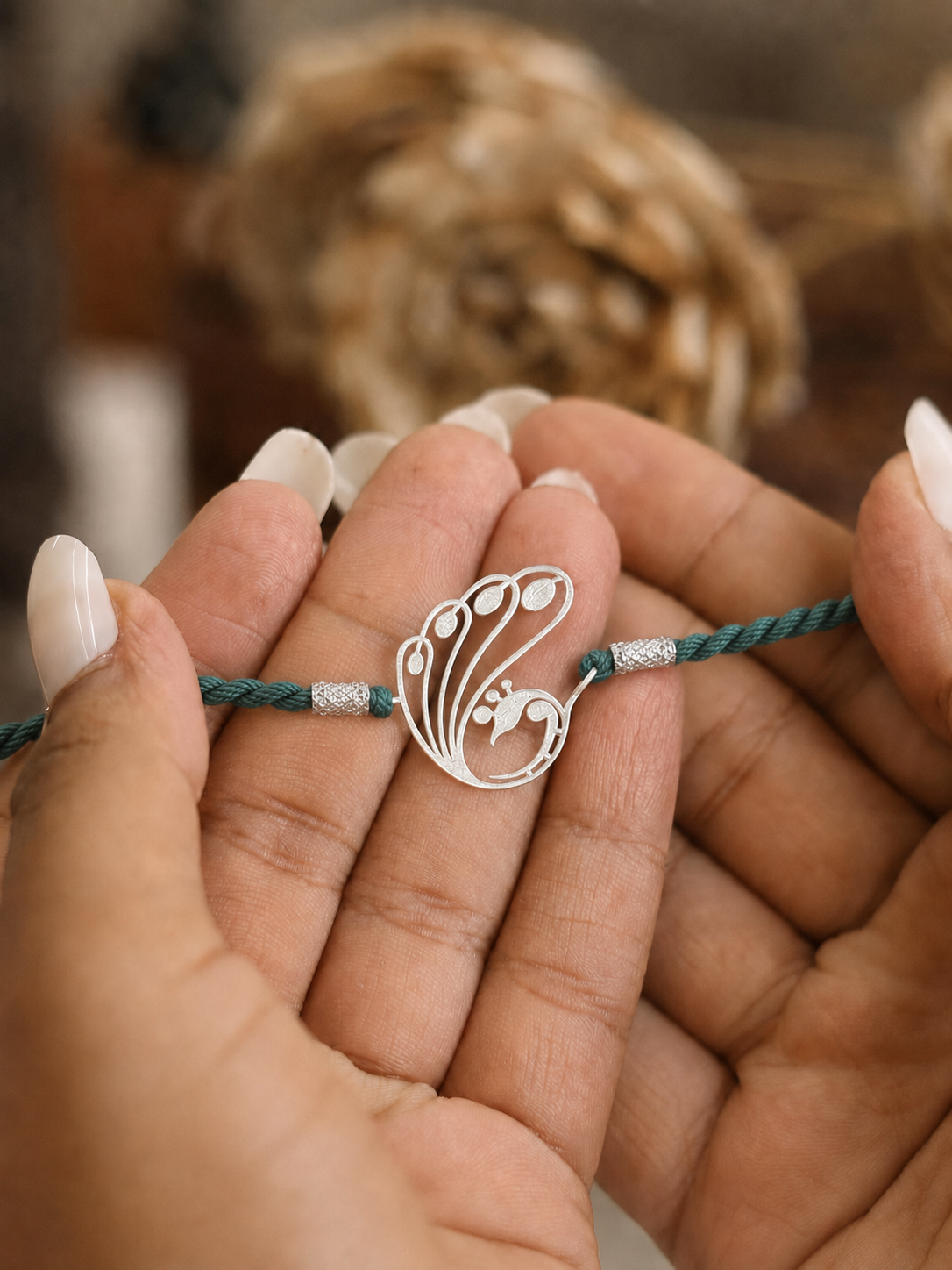 Peacock Grace 92.5 Pure Silver Rakhi